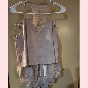 Elegant Lace Trim Satin Cami Set